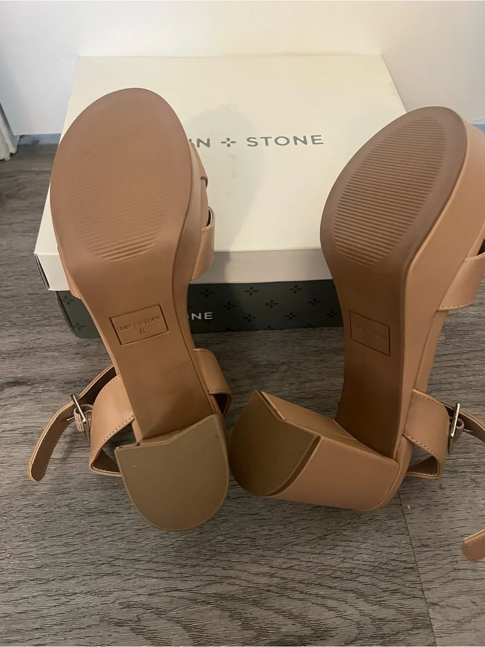 Sun + Stone Women's Lillah Nude Heel Platform Dress Sandal, Size 8 New with box
